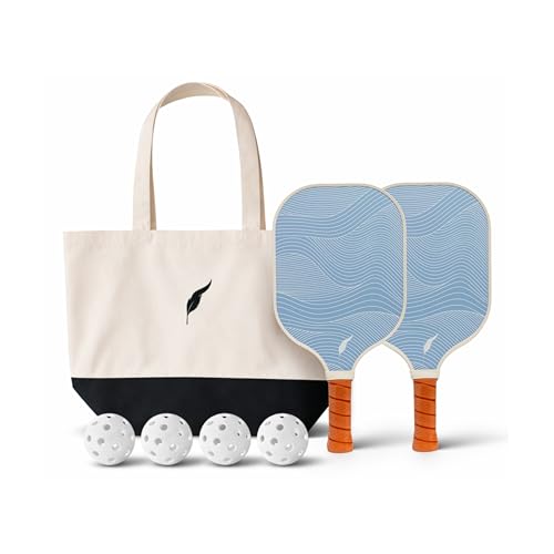 Inscribe Pickleball Paddles Set of 2 with 4 Balls & Canvas Tote Bag – Lightweight Fiberglass Paddle Set for Women & Men, Comfort Grip (Baby Blue)