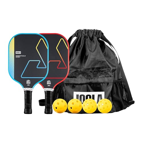 JOOLA Essentials Dash Pickleball Paddles Set of 2 - Includes: 2 Pickleball Paddles, 4 Balls & Drawstring Bag - Cold Press Carbon Surface - Lightweight, Beginner Friendly - USAP Approved - NFC Enabled