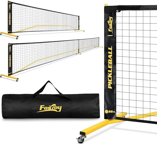 Fostoy Portable Pickleball Net Set with Wheels, 22 FT & Half Court 11 FT