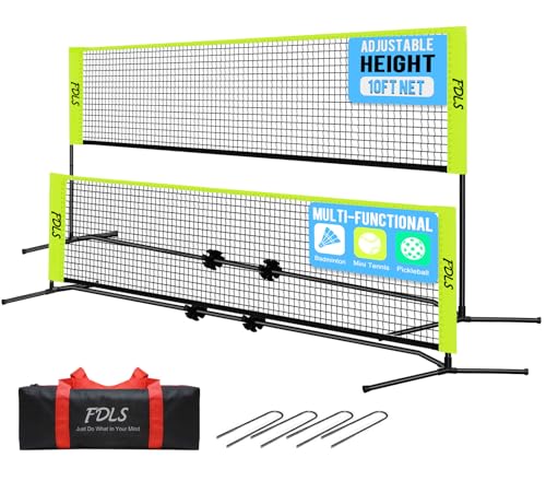 FDLS 10FT Portable Adjustable Badminton Pickleball Net with Carry Bag