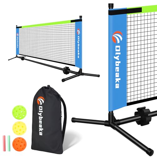 5ft / 10ft / 12.5 ft Mini Pickleball Net for Driveway Backyard with 3 Pickleballs, Carry Bag, Chalks, Portable Half Court Small Pickleball Net for Adults Beginners Pros (Blue, 10ft)