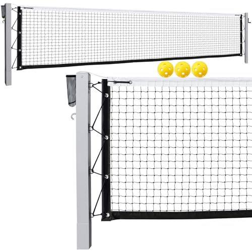 VANCL In-Ground Pickleball Net System - Heavy Duty Aluminum Posts with Net & Hand Crank, Rust Proof & USAPA Approved for Indoor/Outdoor Courts - 2 Square Posts, Sleeves & Accessories